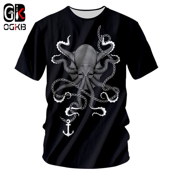 

ogkb new arrival men/women's casual tshirt funny print inkfish marine anchor 3d t-shirts homme hiphop punk o neck tee shirts 7xl, White;black