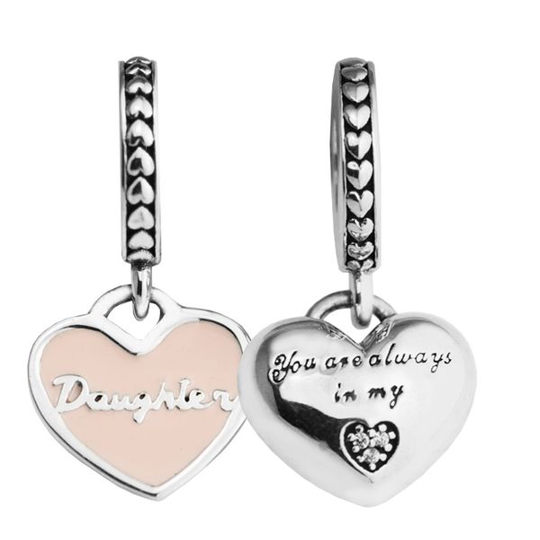 

fits for bracelets mother & daughter hearts silver beads with soft pink enamel 100% 925 sterling silver jewelry charms, Blue;slivery