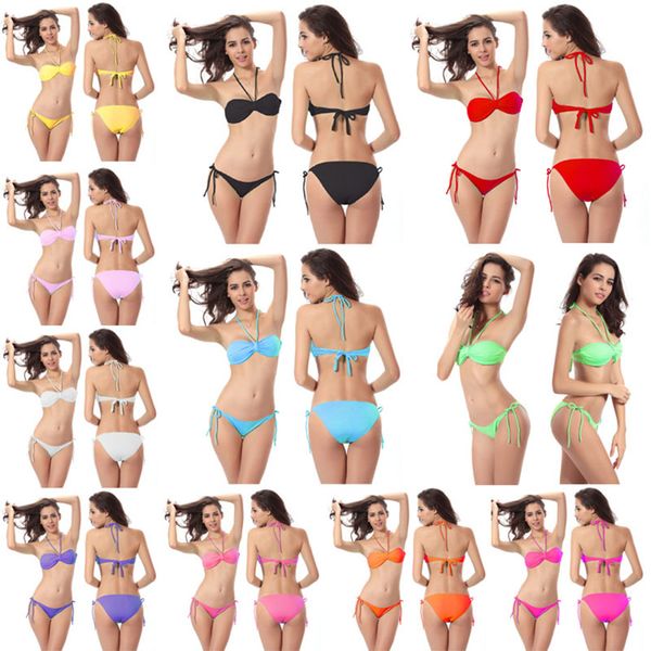 

push up bikini set women female girls swimwear swimsuit wear beach bathing suit strapless bikinis solid color, White;black