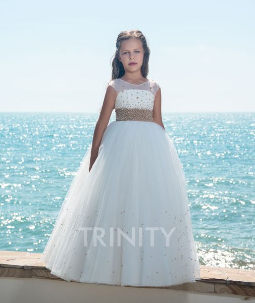 

pretty ivory tulle jewel pearls beach flower girl dresses girls' pageant dresses holiday/birthday dress custom size 2-14 df720512, White;blue