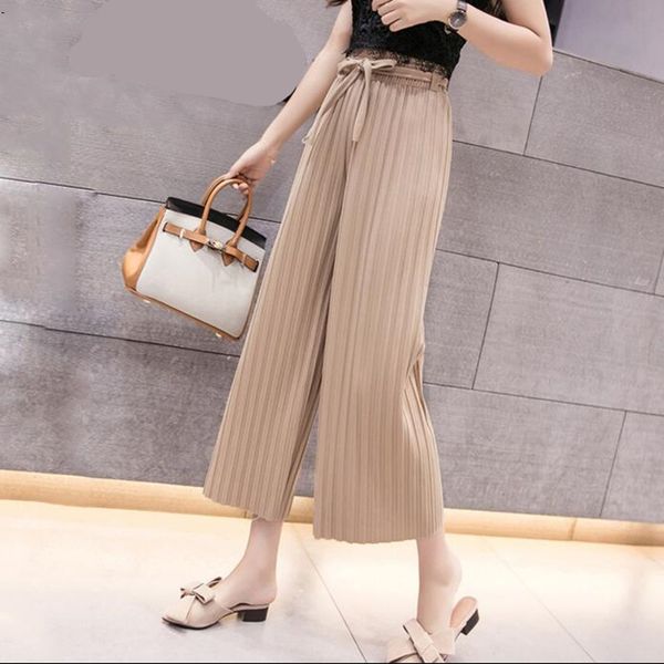 

2018 spring and summer fat mm new large size women's casual pants fashion high waist thin chiffon wide leg pant, Black;white