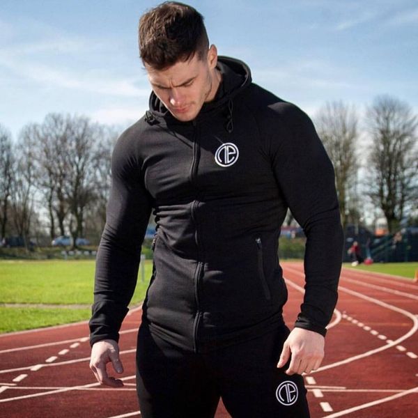 

2018 men casual hoodies fitness brand clothing camisetas tracksuits men bodybuilding sweatshirt muscle hooded jackets, Black