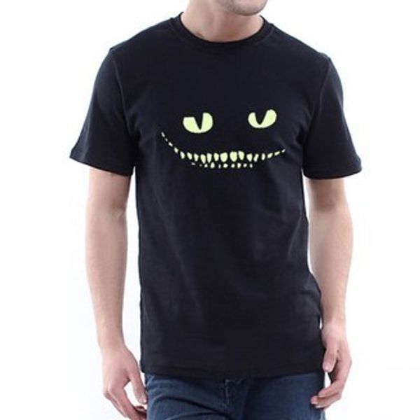 

Black Noctilucent Print Dark Devil Cheshire Cat Night Light Short Sleeve Mens Novelty Funny Luminous T Shirt Summer Clothing