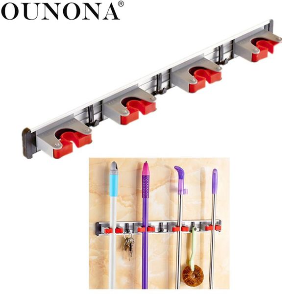 Mop and Broom Holder Wall Mount 4 Slots and 3 Hooks Rack for Bathroom Laundry Room Shelf Rack Towel Hook