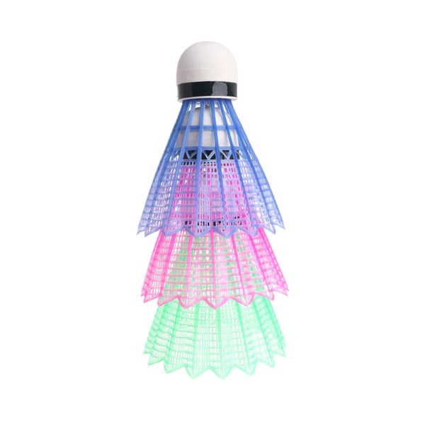 

3pcs led glowing light up plastic badminton shuttlecocks colorful lighting balls