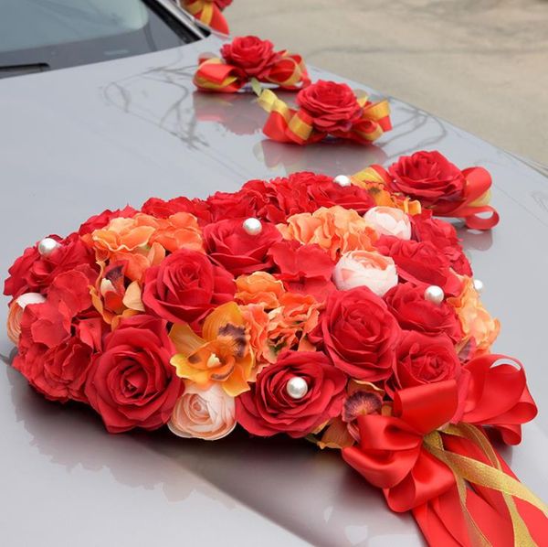 Fontes festivas, suprimentos de decoração de carro de casamento, presente atacado personalizado, carro de casamento de bens de fogo vermelho