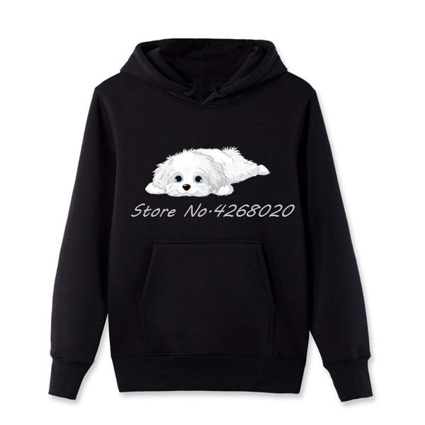 

new cute havanese puppy print hoodie men's coon sweatshirt casual sell hip hop harajuku streetwear, Black