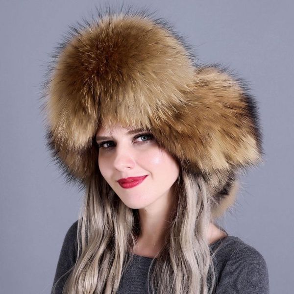 

2018 fur hat fashion winter warm raccoon bomber fur hat with ear flaps for women thick warm cap hn30, Blue;gray