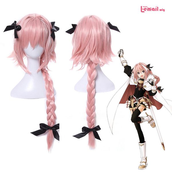 

new fashion picture wig >>fgo fate apocrypha astolfo bowknot braided long ponytail wigs cosplay party wig, Black