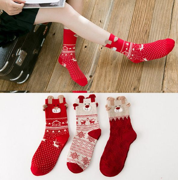 

christmas stockings women's autumn and winter new cartoon elk cute socks personality in the tube red socks, Black