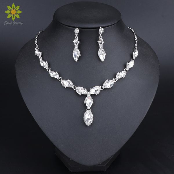 

crystal wedding jewelry sets for women prom bridal necklace earrings sets african beads jewelry, Silver