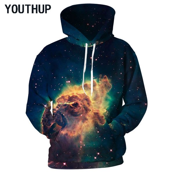 

youthup 2018 весна мужчины толстовки 3d печати звезды с длинным рукавом карманный пуловер с капюшоном кофты уличная плюс размер хип-хоп топы, Black