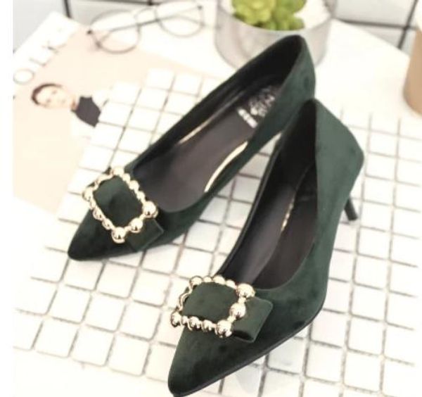 

send 2018 spring women pointed end fine heel high heel bowknot single shoes, Black