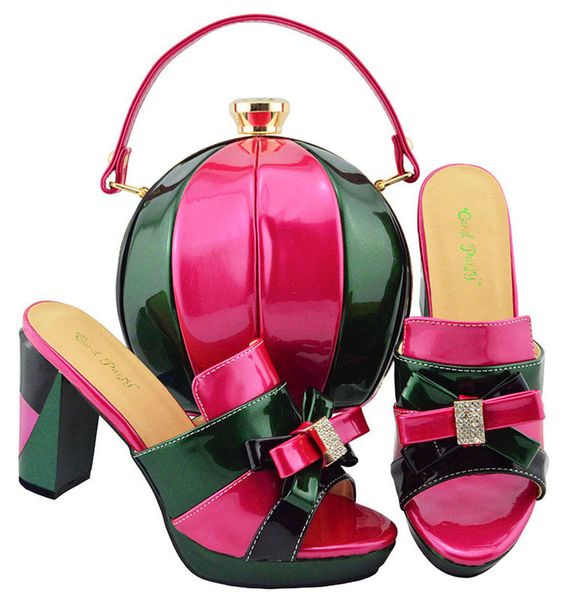 

Beautiful fuchsia and D.green women shoes with knot design african shoes and handbag set for dress MD003,heel 9CM
