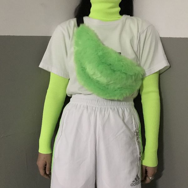 

grass green water mink waist bag bananka winter travel leisure fanny pack women bum bag catwalk belly band belt