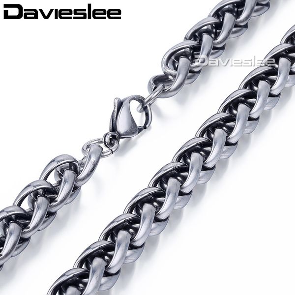 

whole saledavieslee mens necklace chain stainless steel silver tone vintage punk braided wheat link wholesale jewelry 10mm lkn443