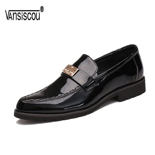 

vansiscou slip on split microfiber toe men dress shoes business wedding oxfords formal shoes for male 2018 spring 38-48 size, Black
