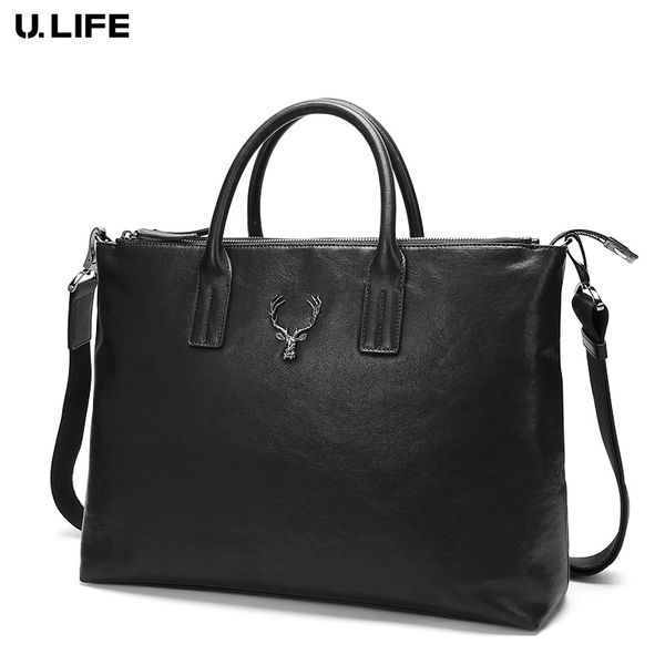 

genuine leather 15 inch lapmen portable briefcase multi-function male messenger bag cow leather business bag 50