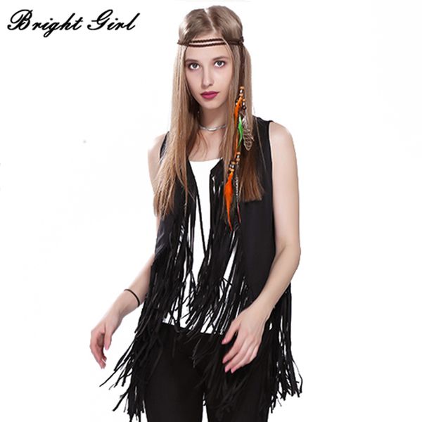 

bright girl women fashion coat sleeveless vests feminino outwear casual brand suede fringed vest tassels suede fringed outerwear, Black;white
