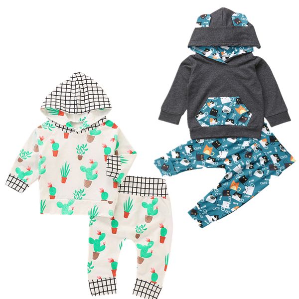 

fashion 2pcs baby girl infant cactus outfit clothes hooded hoodies+long pants set, White
