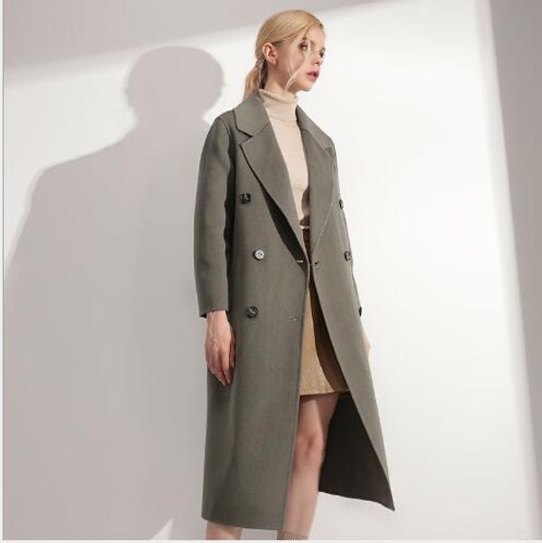 

wool blend coats 2018 new winter long section doule faced cashmere warm trench coat female turn down collar casual woolen coat, Black