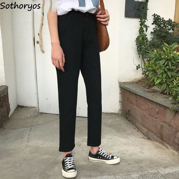 

jeans women harajuku solid high waist ankle-length loose straight pants womens pockets korean style all-match leisure students, Blue