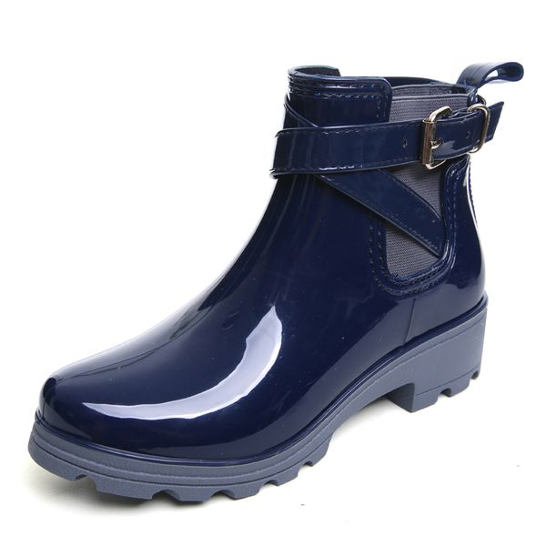 

new rain boots warm buckle platform slip on pvc waterproof motorcycle bowtie ankle flat with woman shoes, Black;red