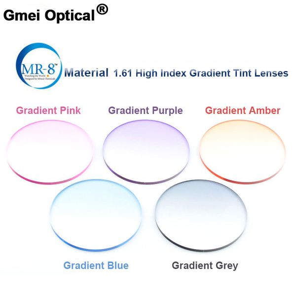 

radiation protection 1.61 high index mr-8 super-tough gradient tint hmc emi anti uv optical lens for trimming rimless sunglasses