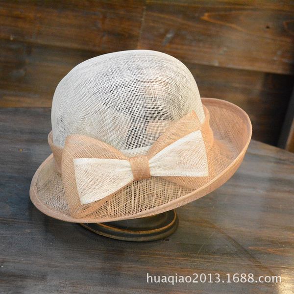 

lady fedoras dome hat female spring summer new philippine yarn cap simple bow tie sun hat sunscreen cap adjust b8998, Blue;gray