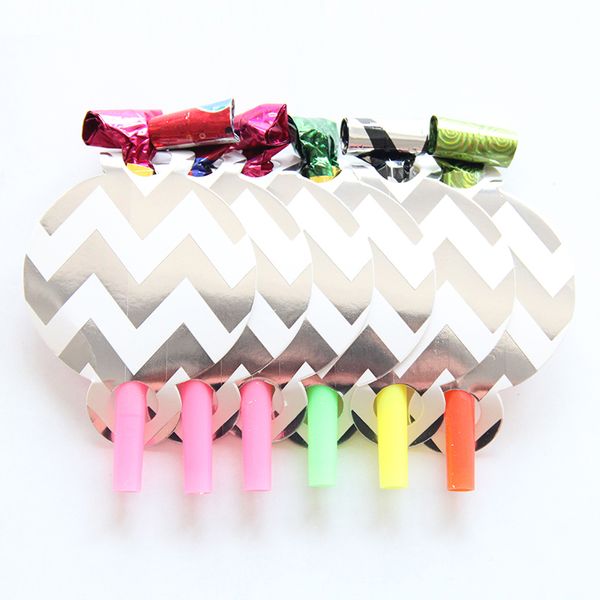 

6pcs/lot silver wave cartoon funny whistles childrens birthday party blowing dragon blowout baby kids birthday party decoration