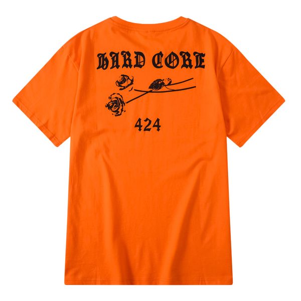 

424 high street wear mens tshirt orange rose print short sleeves tshirt summer fashion lovers top, White;black