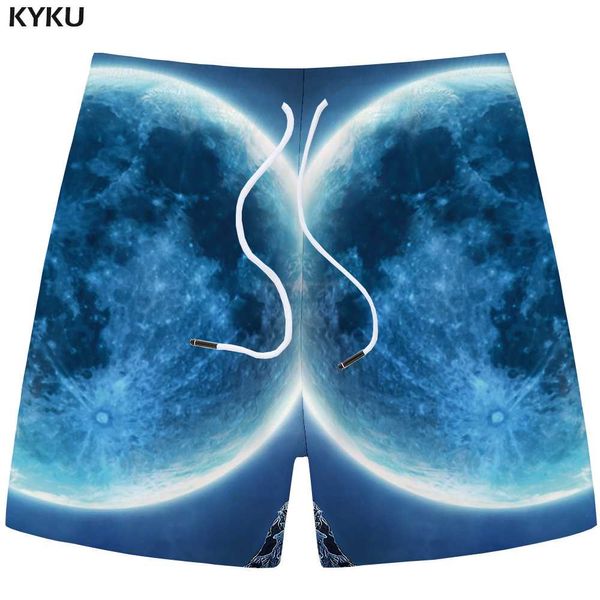 

kyku brand wolf shorts men moon beach cargo short pants space 3d printed shorts casual animal fitness mens summer new, White;black