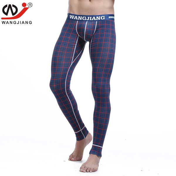 

wj brand men long johns warm pants thin elastic line of men fashion print cotton gay underwear tight legging long johns, Black;brown