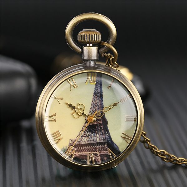 

new retro bronze paris eiffel tower dial quartz fob watch with necklace women lady pendant clock gift for girlfriends pw364, Slivery;golden