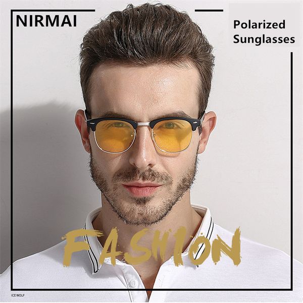 

nirmai classic sports polarized sunglasses men women retro brand designer sun glasses female male fashion mirror, White;black
