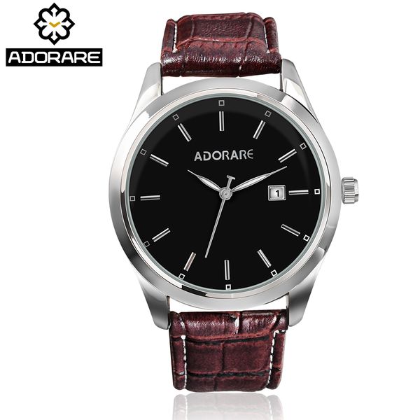 

adorare leather band quartz watches men brand relogio masculino 2018 new male sports clock analog quartz mens wrist watches, Slivery;brown