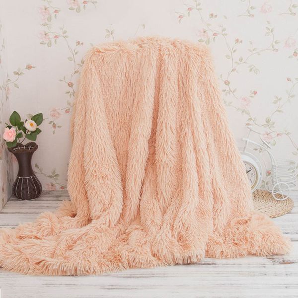 

soft long faux fur winter wool white fleece blanket for bed sofa cover fluffy rug throw couple blanket pink bedspread