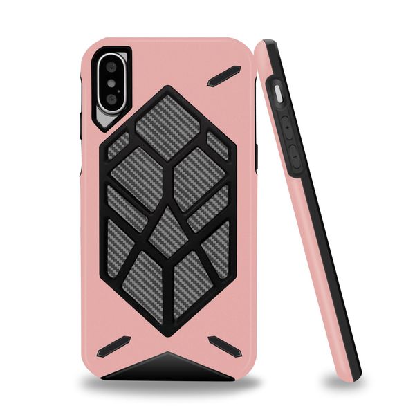 

for iphone x case shockproof carbon fibre grain tpu pc hybrid armor case anti-crash mobile case