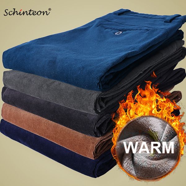 

2018 men winter warm corduroy pants with thick fleece lining smart casual straight trouser slim fit 36 38, Black