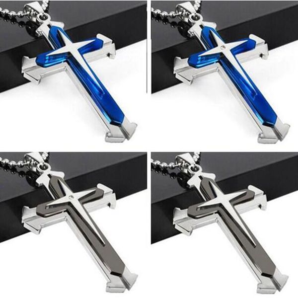 

MIC 12pcs NEW Fashion Creative ALLOY multi-layer Cross Pendant Men's Necklace Chain Jewelry lovers pendant free shipping