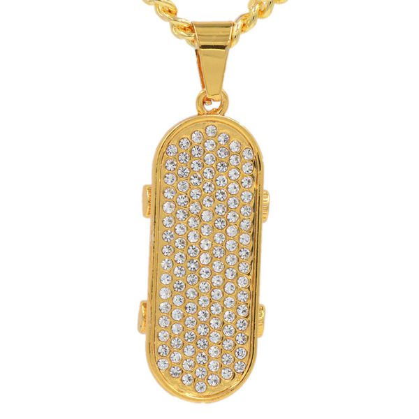 

3d skateboard necklaces & pendants bling iced out crystal skateboard necklaces hip hop sports jewelry for man gift, Silver