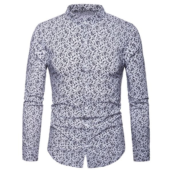 

long sleeve shirt men casual floral printed classic slim fit social breathable blouse male hombre camisa social masculina, White;black