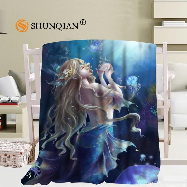 

custom mermaid pattern travel blanket home tv casual relax for family soft fluffy warm blanket