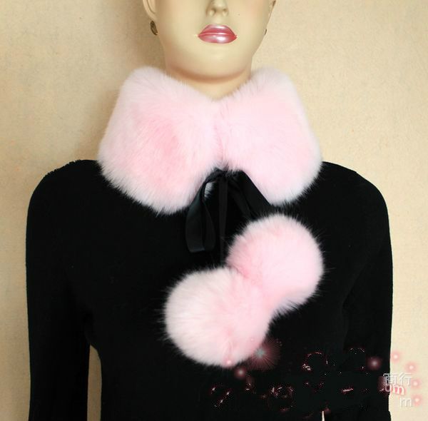 

women faux fur collar scarfs winter warm faux fur scarfs wraps with ribbons and balls 7 colors scarf coat jacket colar, Blue;gray