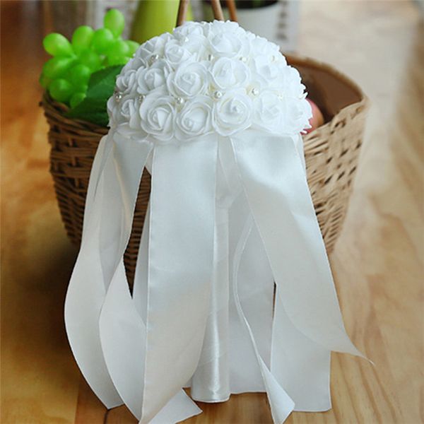 

pink bridal wedding bouquet colorful wedding accessories decoration artificial bridesmaid flower pearls beads bride holding flowers cpa1588