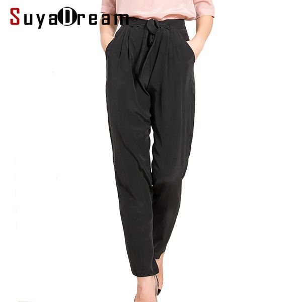 

women harem pants 100%natural silk casual full length pants black office ladfy 2018 spring summer new, Black;white