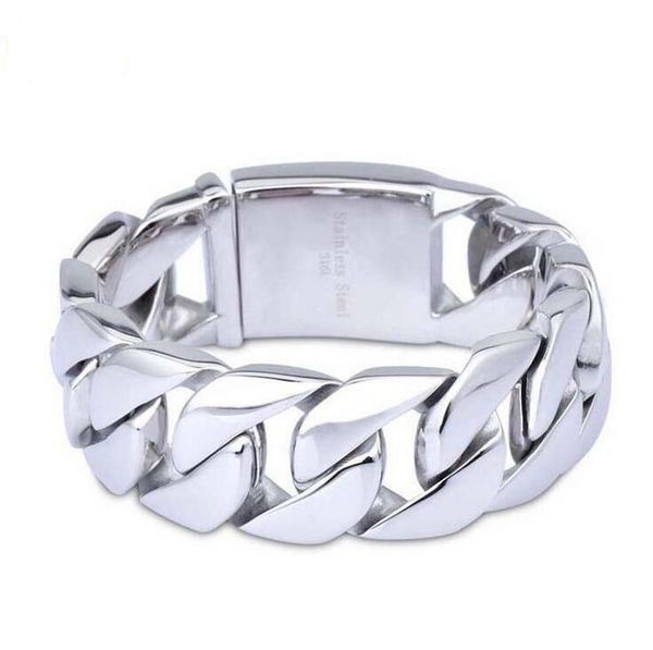 

20mm/24mm/26mm wide punk men's biker jewelry heavy silver stainless steel bling curb cuban link chain bracelet bangle for men, Black