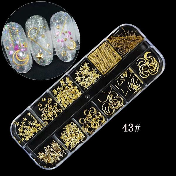 

1box mix 3d nail art gold strass star moon decor rhinestones beads ab sequins shiny glitter charm gem nail accessories, Silver;gold