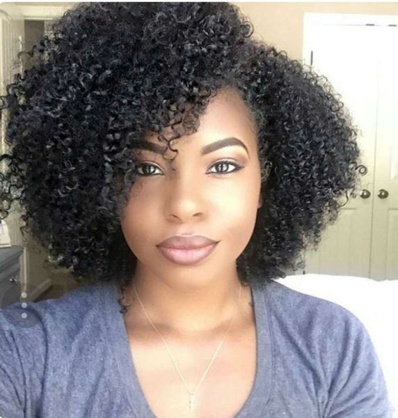 African American Kinky Curly Natural Human Hair Wigs Short Diva