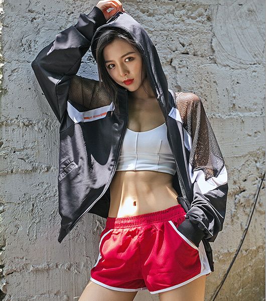 

summer sports tracksuit yoga fit suit woman running suit coat+bra+pants, Gray